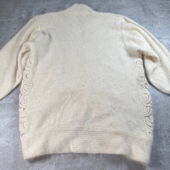 Vintage ivory angora blend cardigan scalloped sides womens size medium - Picture 6 of 9